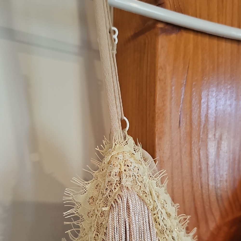 Nude and Gold Sequin Fringe Party Dress - Size Large - Picture 3 of 12